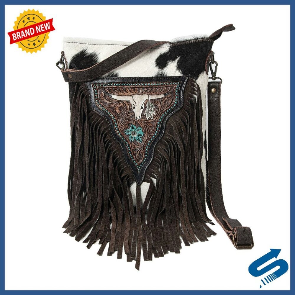 Genuine Leather Crossbody Bag with Adjustable Strap & Multiple Pockets - Picture 1 of 7